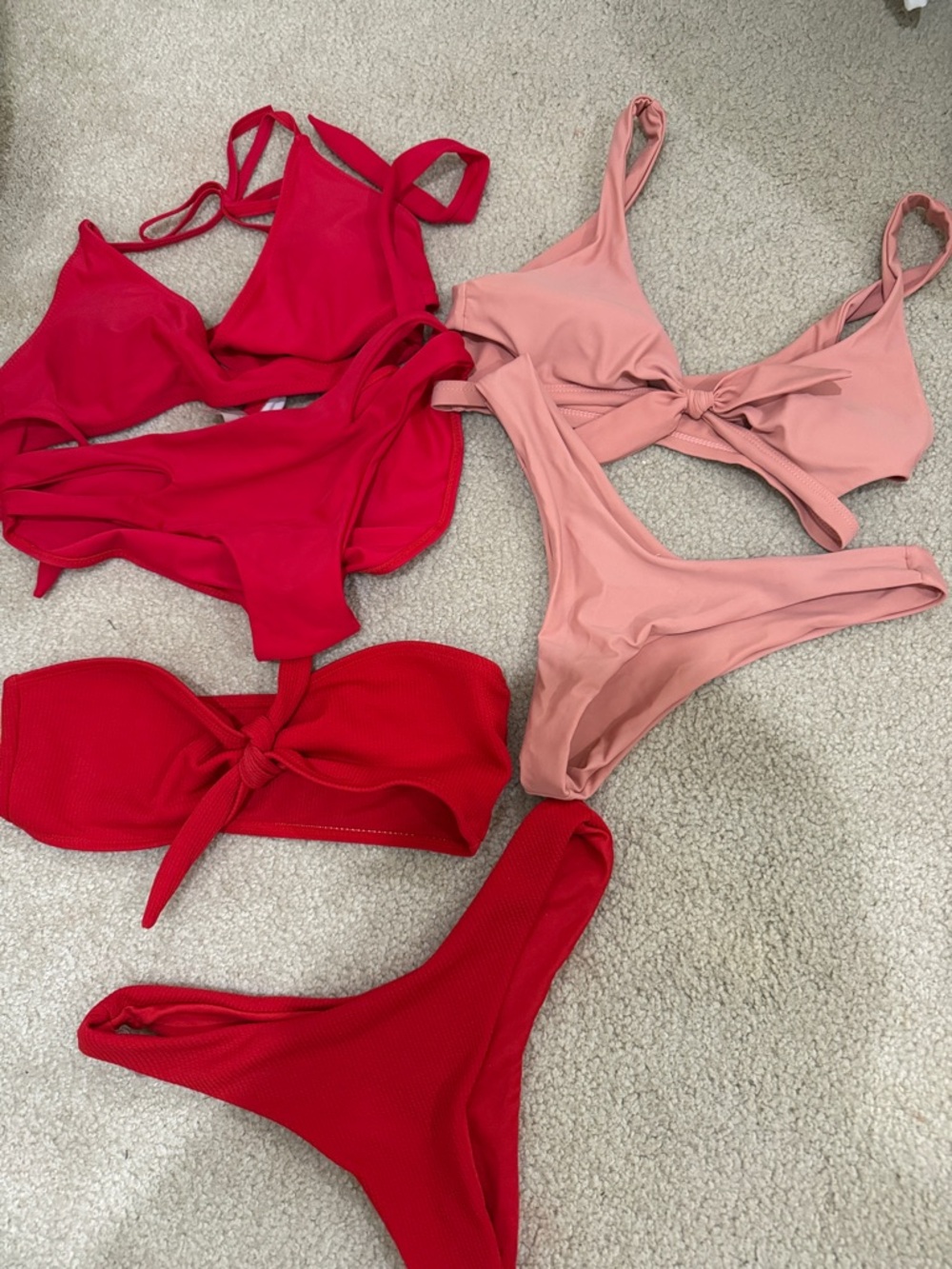 SHEIN Red & Blush Knot-Front Bandeau Bikini Set